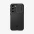 ACS05639 - Galaxy S23 Ultra Case Optik Armor in black showing the back with lens protector slot open
